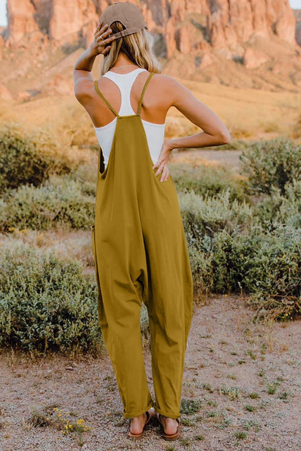 Double Take Full Size V-Neck Sleeveless Jumpsuit with Pockets - Brittney MADE