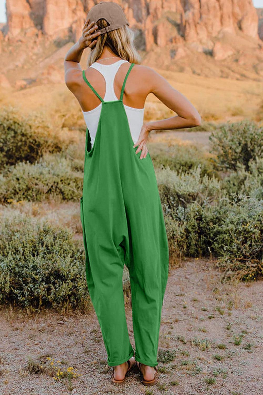Double Take Full Size V-Neck Sleeveless Jumpsuit with Pockets - Brittney MADE