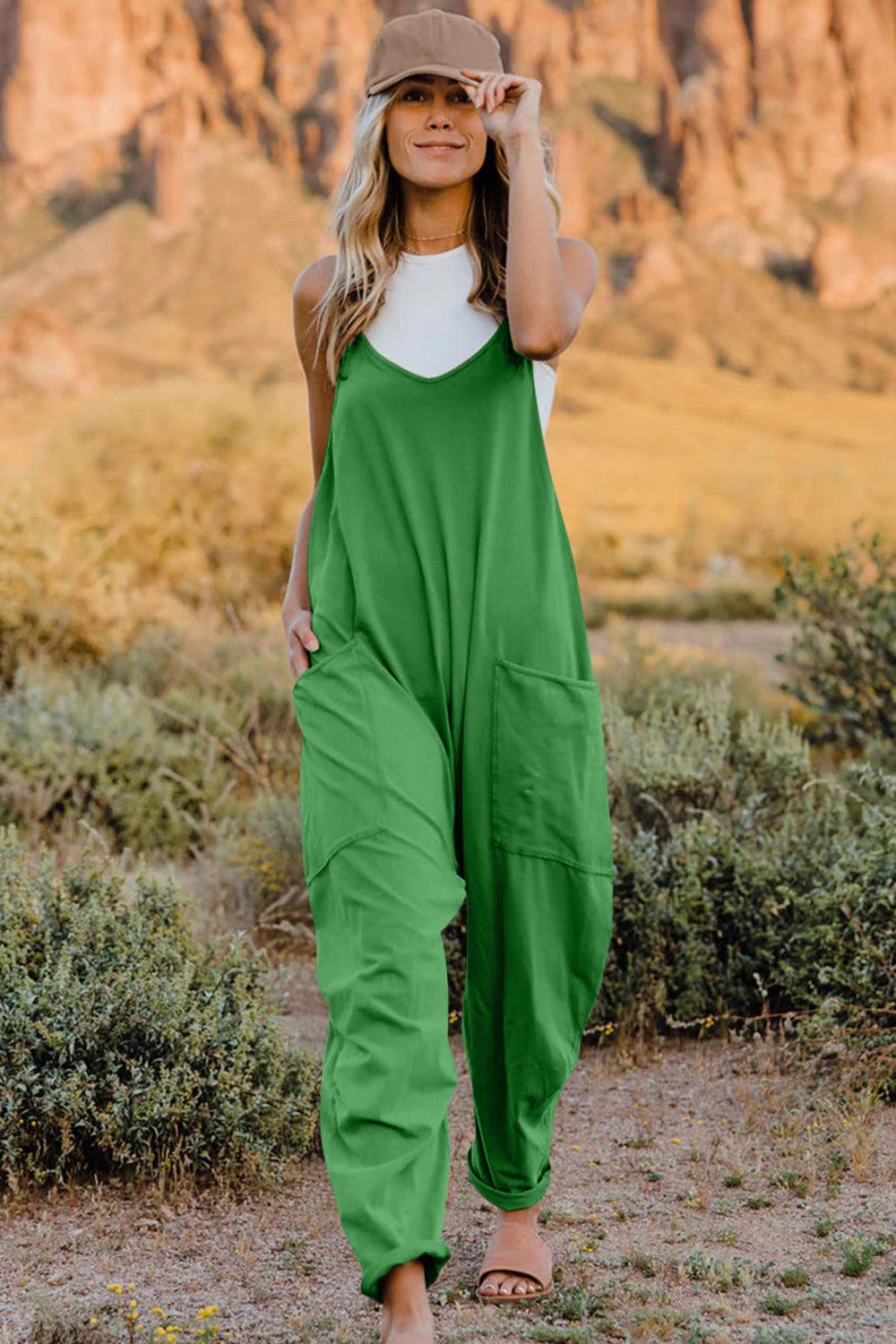 Double Take Full Size V-Neck Sleeveless Jumpsuit with Pockets - Brittney MADE