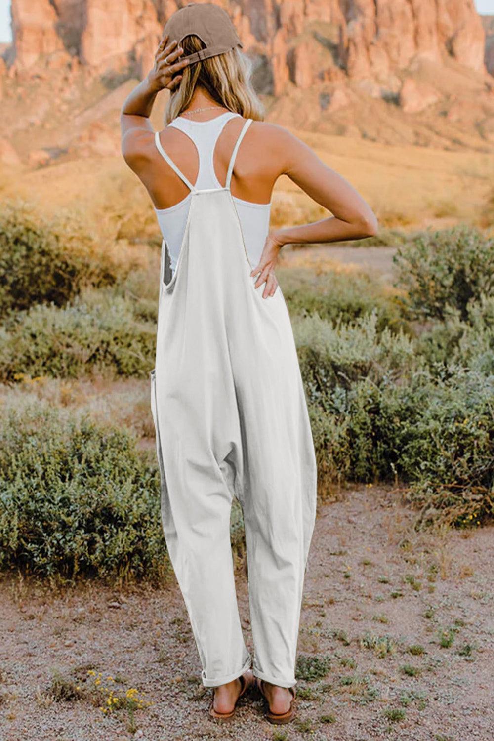 Double Take Full Size V-Neck Sleeveless Jumpsuit with Pockets - Brittney MADE