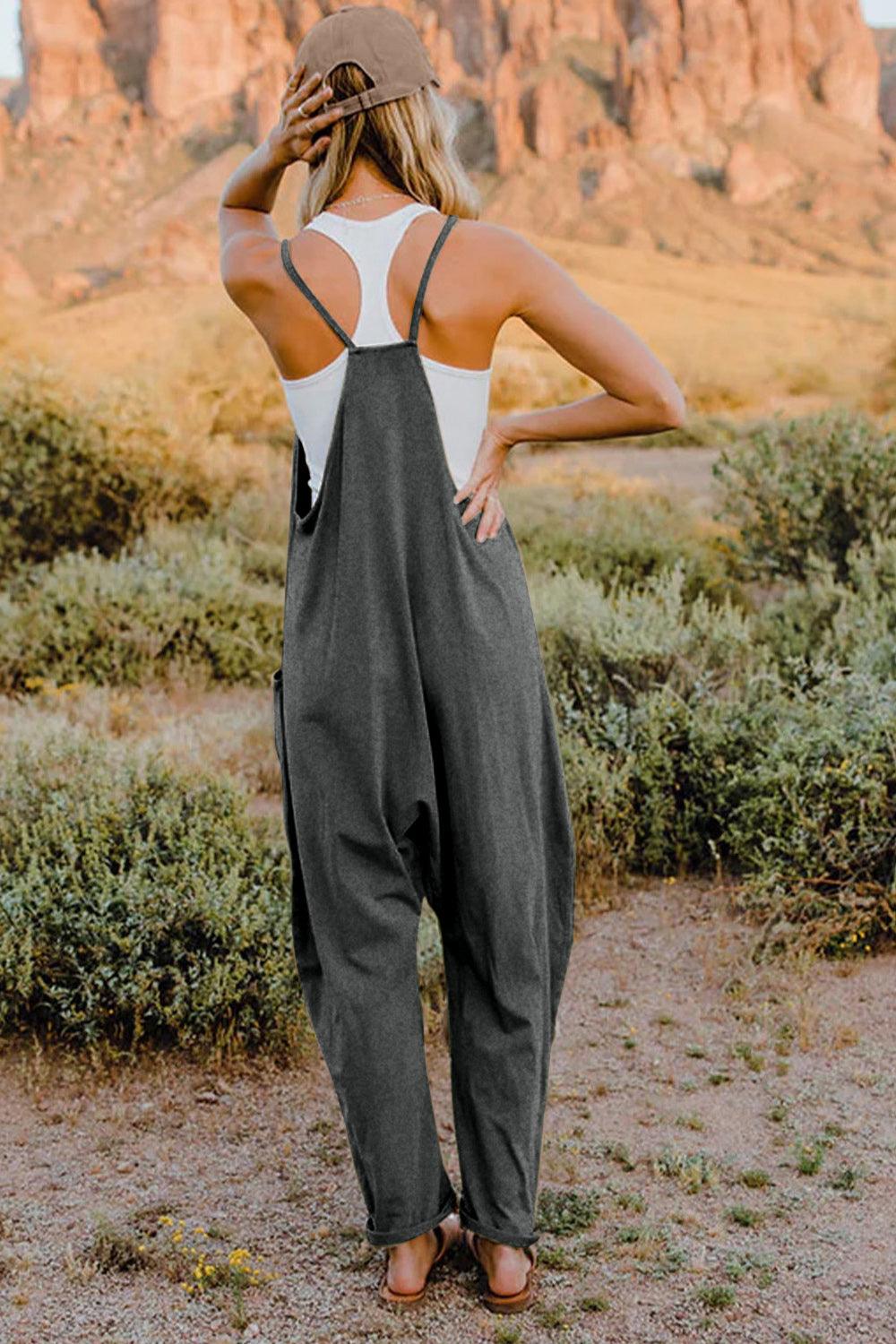 Double Take Full Size V-Neck Sleeveless Jumpsuit with Pockets - Brittney MADE
