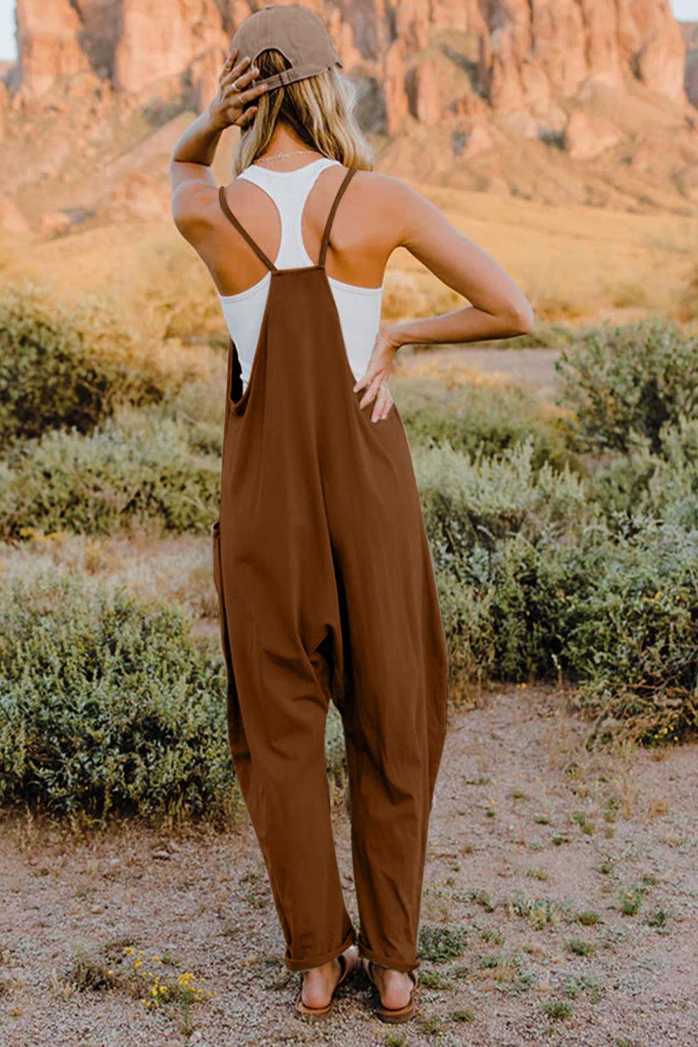 Double Take Full Size V-Neck Sleeveless Jumpsuit with Pockets - Brittney MADE