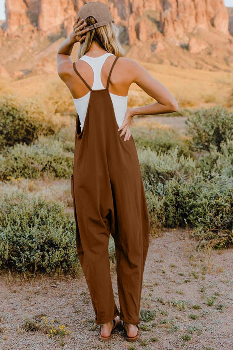 Double Take Full Size V-Neck Sleeveless Jumpsuit with Pockets - Brittney MADE