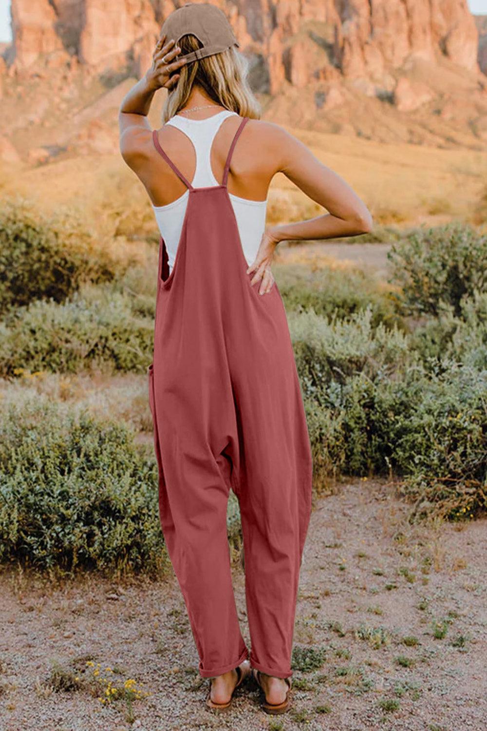 Double Take Full Size V-Neck Sleeveless Jumpsuit with Pockets - Brittney MADE