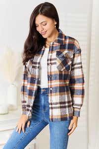 Double Take Plaid Button Front Shirt Jacket with Breast Pockets - Brittney MADE