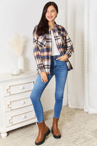 Double Take Plaid Button Front Shirt Jacket with Breast Pockets - Brittney MADE