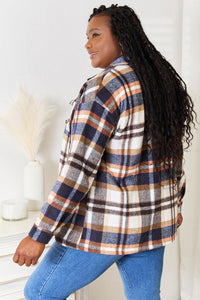 Double Take Plaid Button Front Shirt Jacket with Breast Pockets - Brittney MADE