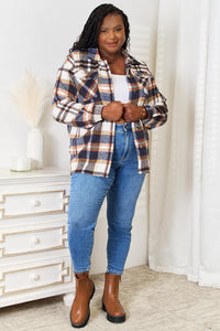 Double Take Plaid Button Front Shirt Jacket with Breast Pockets - Brittney MADE