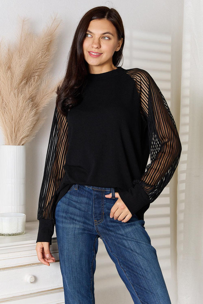 Double Take Round Neck Raglan Sleeve Blouse - Brittney MADE