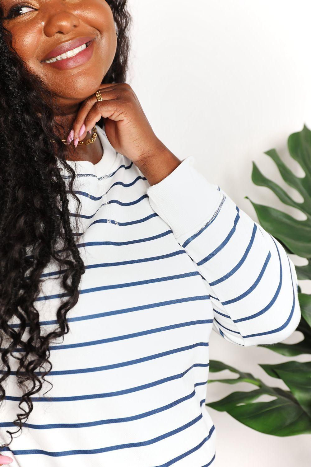 Double Take Striped Long Sleeve Round Neck Top - Brittney MADE