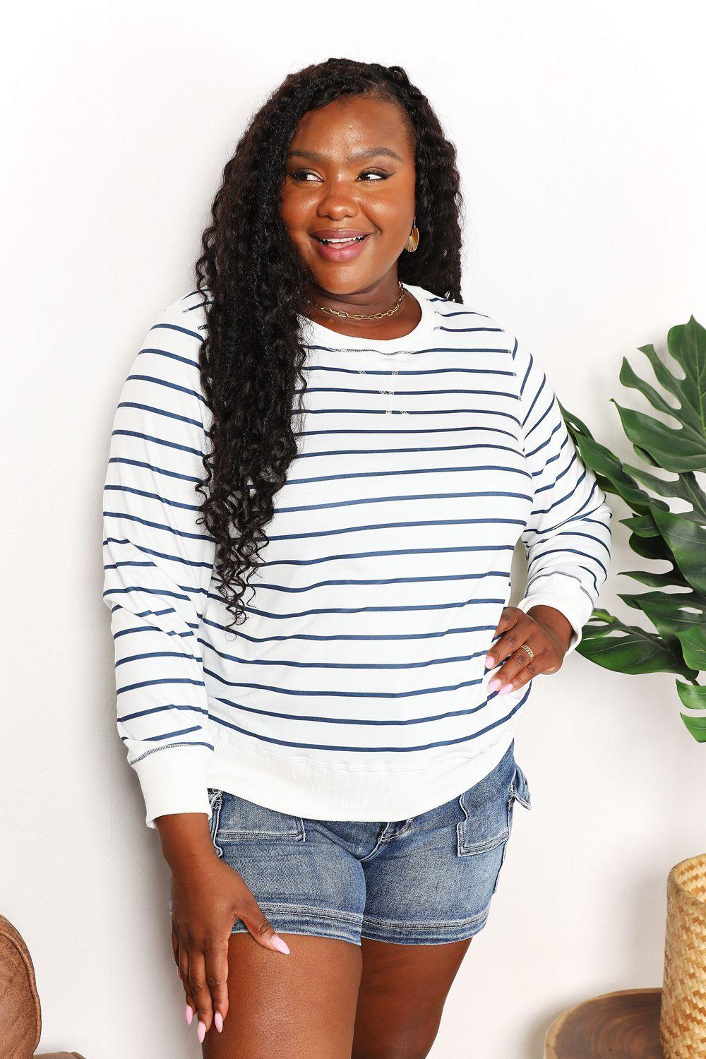Double Take Striped Long Sleeve Round Neck Top - Brittney MADE