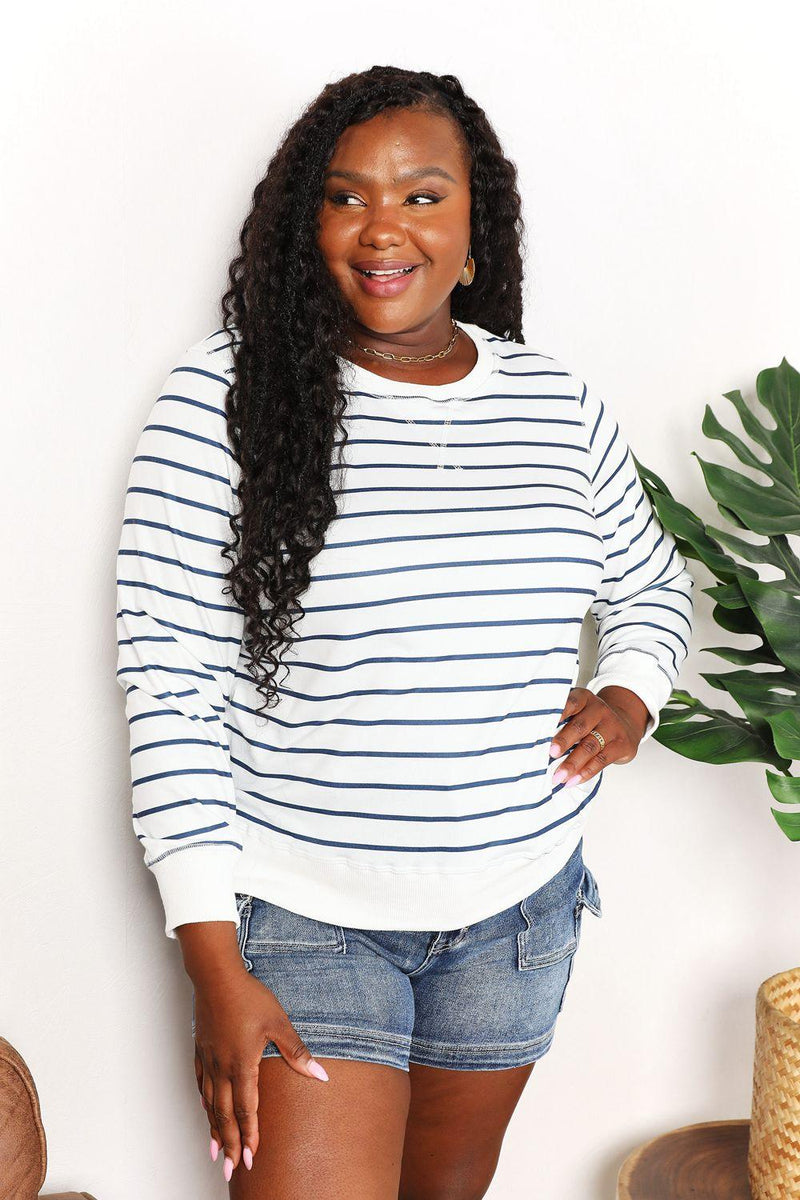 Double Take Striped Long Sleeve Round Neck Top - Brittney MADE