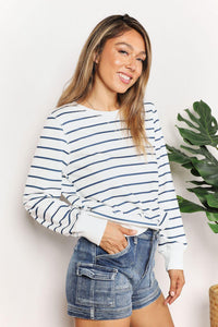 Double Take Striped Long Sleeve Round Neck Top - Brittney MADE