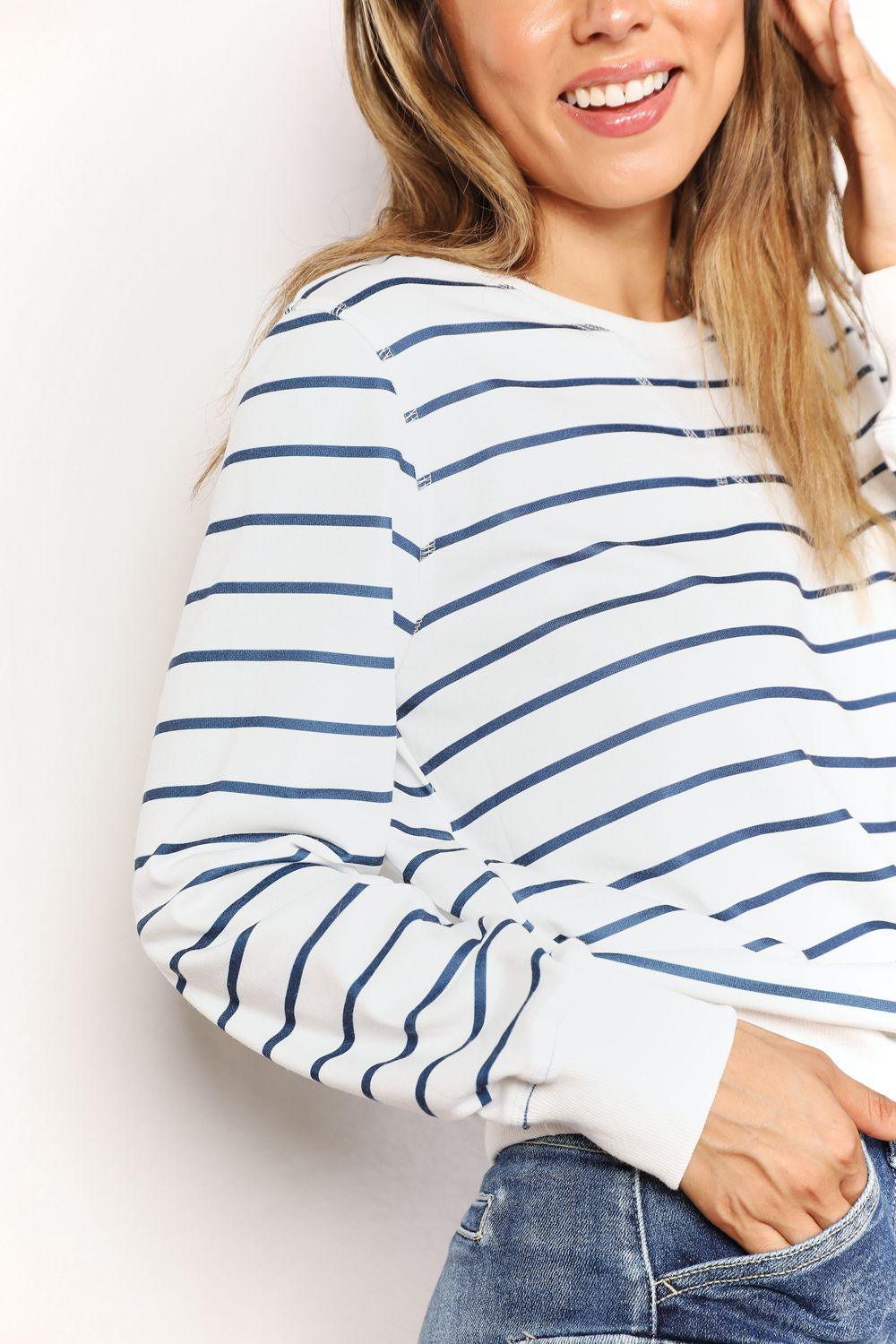 Double Take Striped Long Sleeve Round Neck Top - Brittney MADE