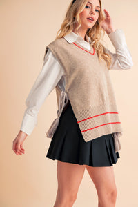 Aemi + Co Ribbed V-Neck Sweater Vest with Tassel - Brittney MADE