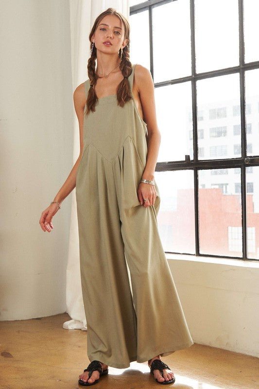 ADORA Square Neck Wide Leg Overalls with Pockets - Brittney MADE