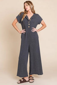 BOMBOM Rib Knit Jumpsuit with Button Detail - Brittney MADE