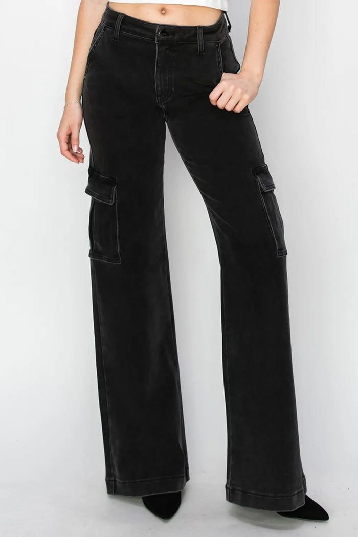 Risen Full Size High Rise Wide Leg Cargo Jeans - Brittney MADE
