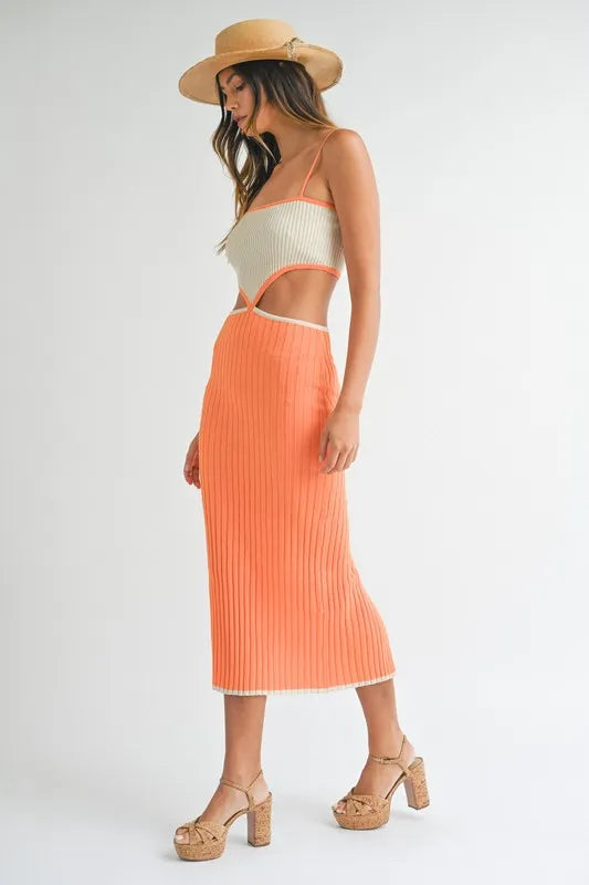 MABLE Ribbed Knit Color Block Cutout Midi Dress - Brittney MADE