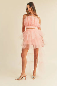 MABLE Tulle Tube Ruffle Crop Top and High Low Maxi Skirt Set - Brittney MADE