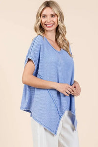 Mittoshop Mineral Wash Waffle Knit Pointed Hem Oversized Top - Brittney MADE