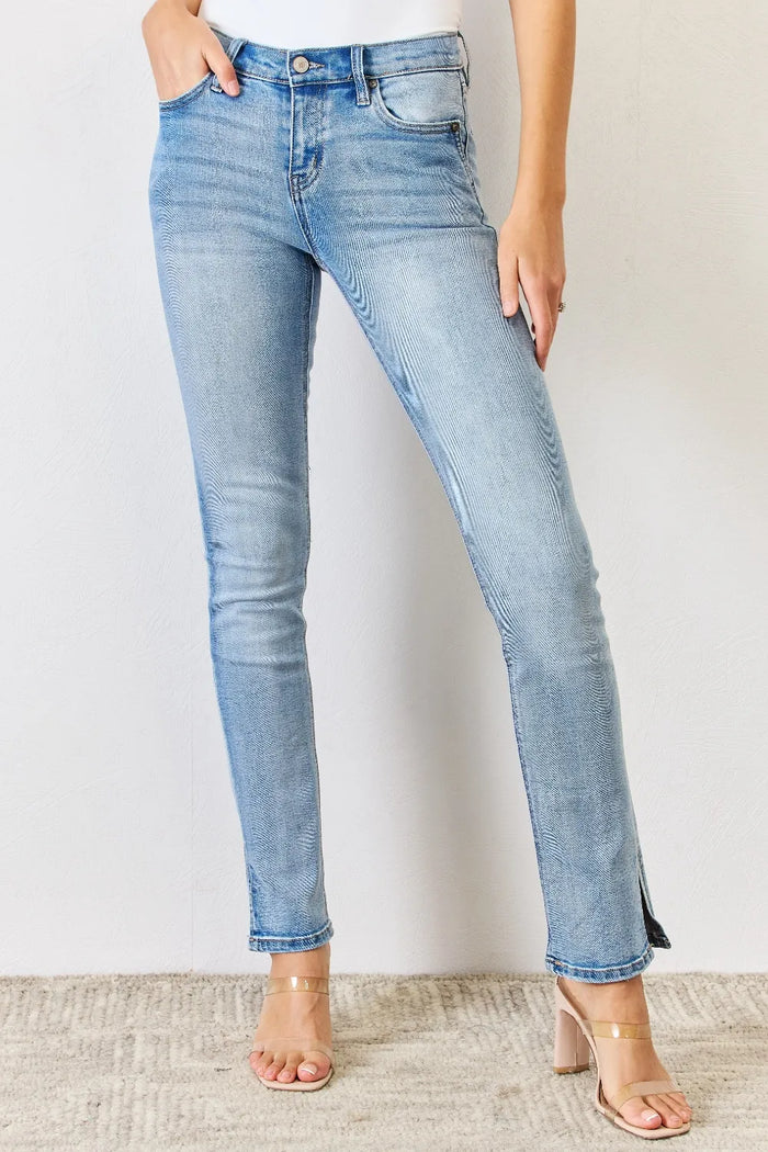 Kancan Full Size Mid Rise Y2K Slit Bootcut Jeans - Brittney MADE