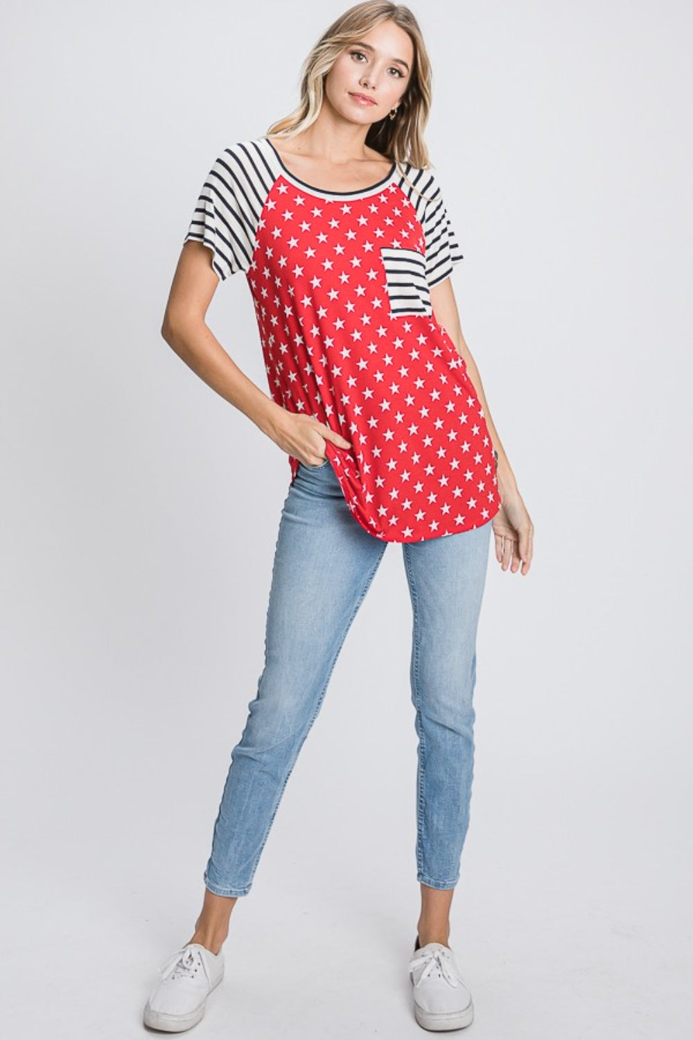 Heimish Full Size Star & Striped Round Neck Short Sleeve T-Shirt Plus Size - Brittney MADE