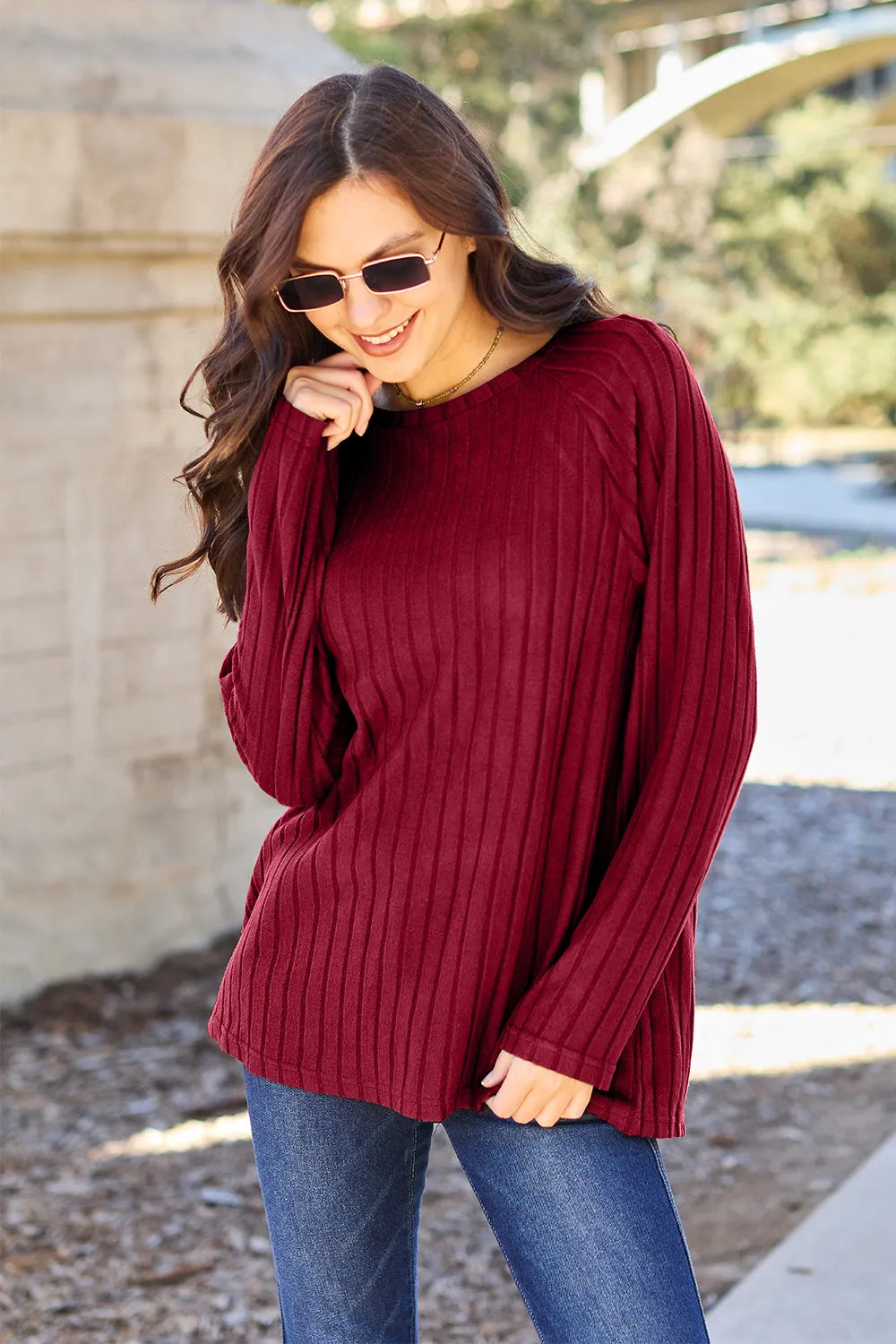 Basic Bae Full Size Ribbed Round Neck Long Sleeve Knit Top - Brittney MADE