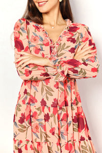 Double Take Floral Frill Trim Flounce Sleeve Plunge Maxi Dress - Brittney MADE