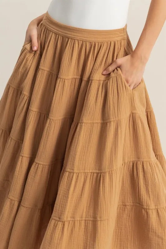 HYFVE Double Gauze Tiered Midi Skirt with Pockets - Brittney MADE