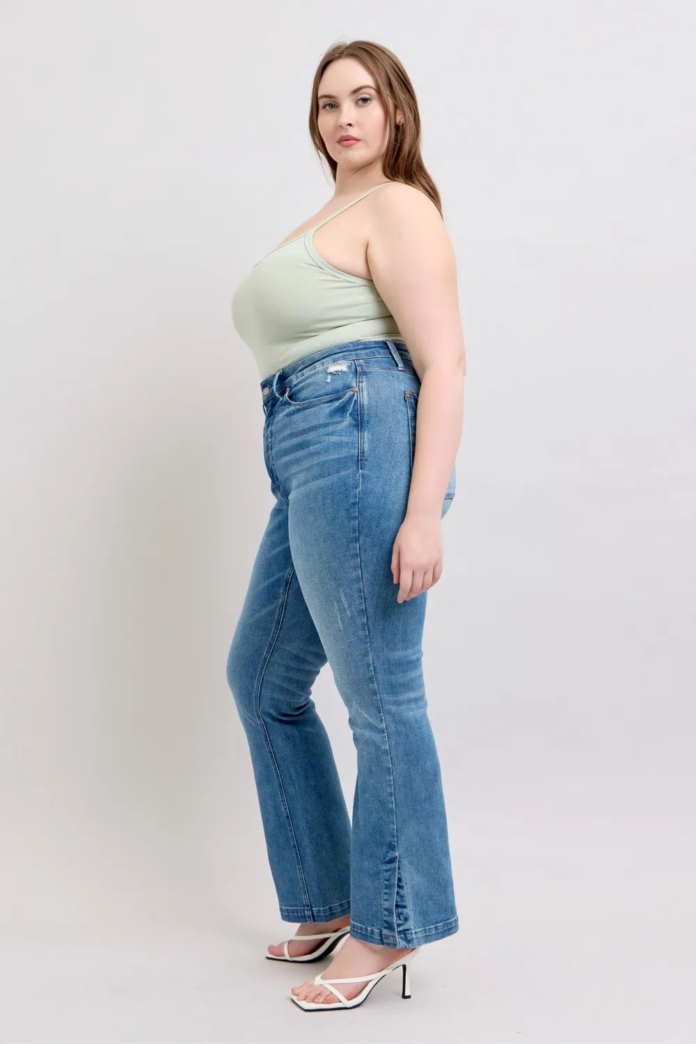 Judy Blue HW Tummy Control Vintage Wash Side Slit Slim Boot Jeans - Brittney MADE