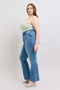 Judy Blue HW Tummy Control Vintage Wash Side Slit Slim Boot Jeans - Brittney MADE