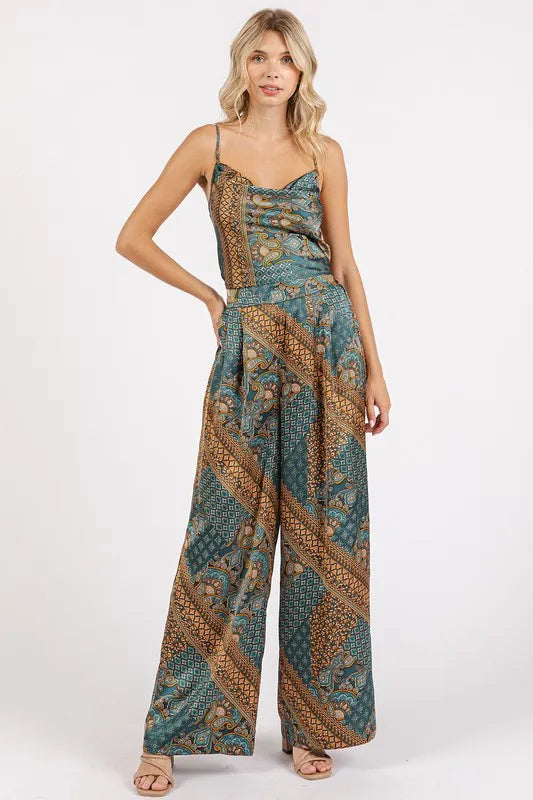 Mittoshop Paisley Patchwork Print Satin Cowl Neck Crop Cami - Brittney MADE