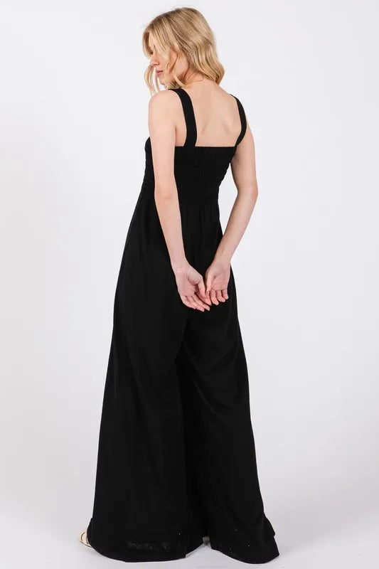 SAGE+FIG Smocked Flowy Wide Leg Jumpsuit - Brittney MADE