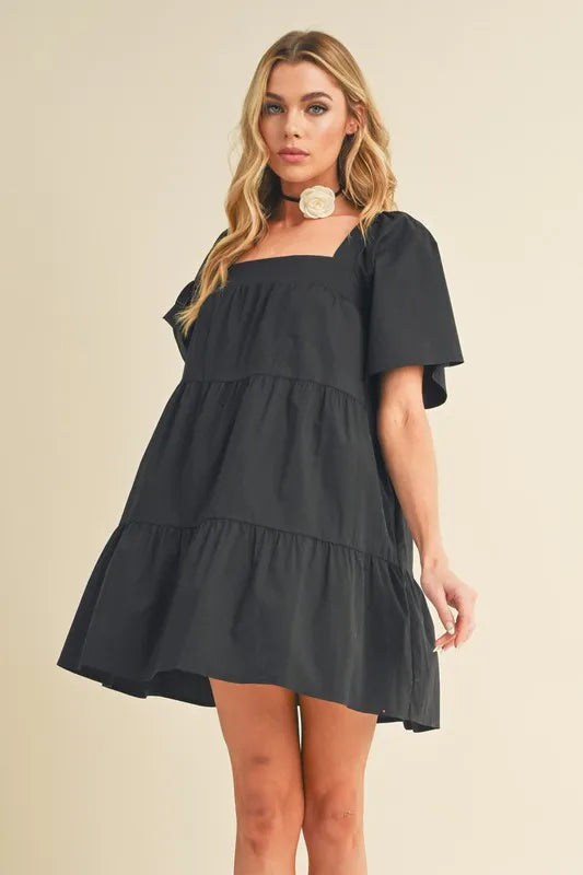 Aemi + Co Square Neck Half Sleeve Tiered Dress - Brittney MADE