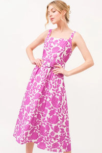 And The Why Square Neck Belted Floral Printed Midi Dress - Brittney MADE