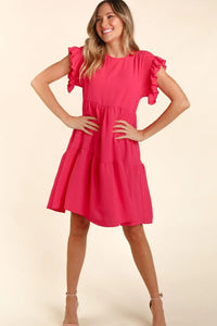Haptics Full Size Smocking Ruffle Short Sleeve Dress with Pockets - Brittney MADE