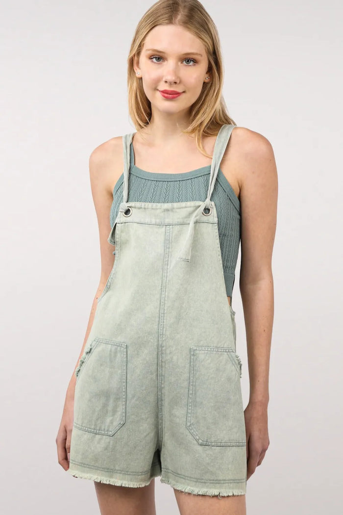 VERY J Washed Frayed Hem Denim Overall - Brittney MADE