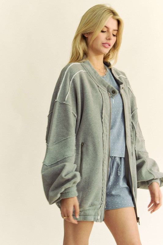 Davi & Dani Exposed Seam Zip Up Dropped Shoulder Jacket - Brittney MADE