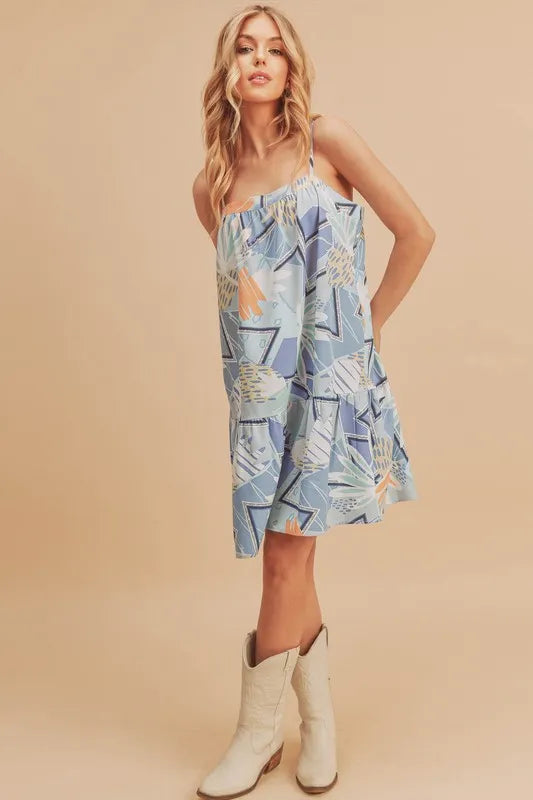 Aemi + Co Printed Ruffled Hem Square Neck Mini Cami Dress - Brittney MADE