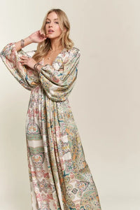 ADORA Printed V-Neck Batwing Sleeve Dress - Brittney MADE