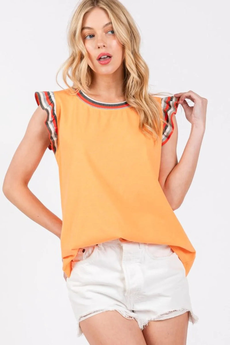 Ces Femme Contrast Striped Sleeveless Round Neck Top - Brittney MADE