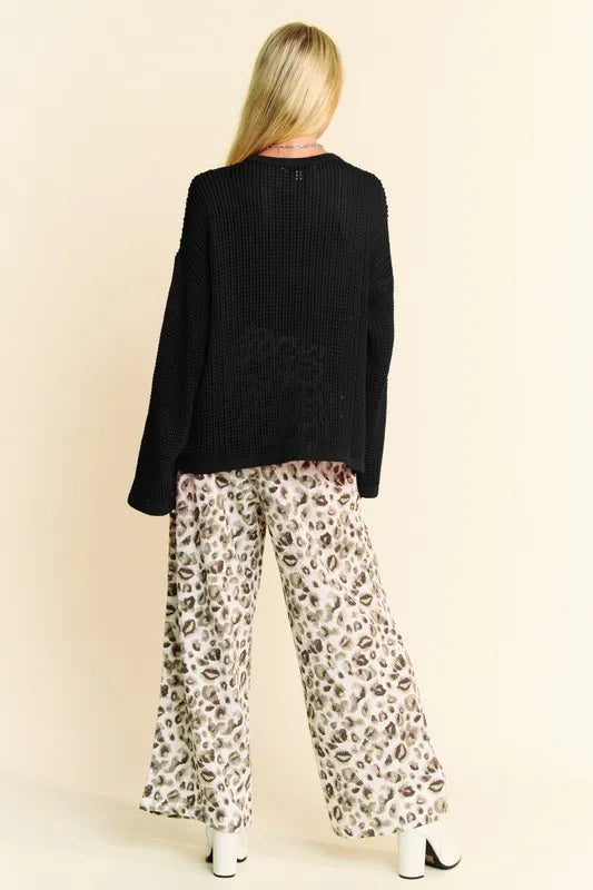 Davi & Dani Star Front Crochet Drop Shoulder Knit Top - Brittney MADE