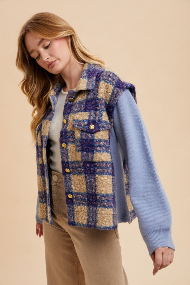 Annie Wear Faux Fur Plaid Button Up Jacket - Brittney MADE