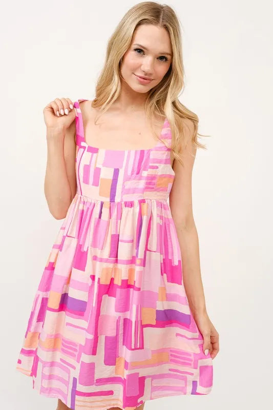 And The Why Geo Printed Square Neck Babydoll Mini Dress - Brittney MADE