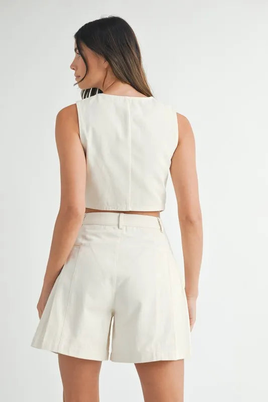 MABLE Button Down Vest Blazer and Shorts Set - Brittney MADE
