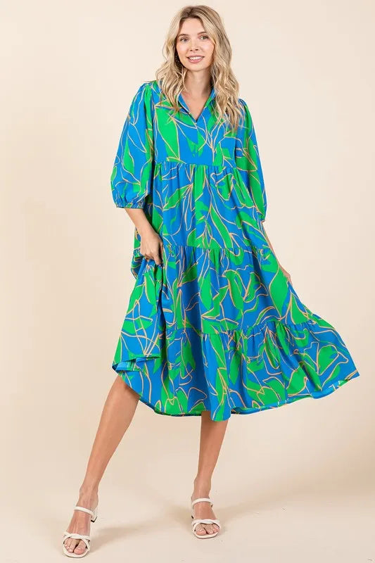 Mittoshop Tiered Printed Collared Neck Midi Dress - Brittney MADE