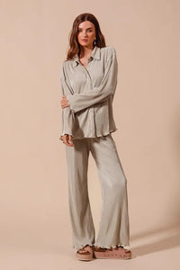 SO ME Pleated Shirt and Pants Set with Wavy Edge Details - Brittney MADE