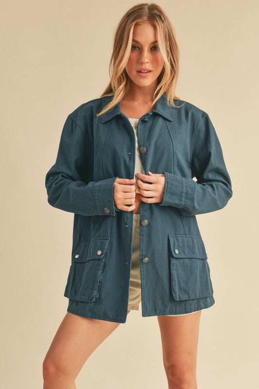 Aemi + Co Seam Detail Button Up Jacket with Pockets - Brittney MADE