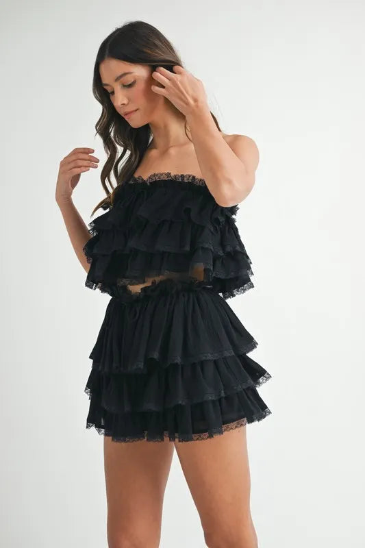 MABLE Ruffle Layered Crop Top and Mini Skirt Set - Brittney MADE